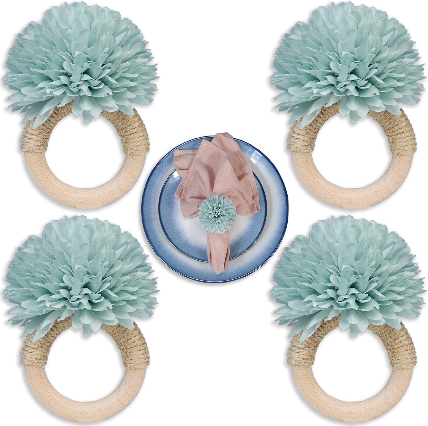 ETIUC Napkin Rings Set of 4 Wooden Napkin Rings Farmhouse