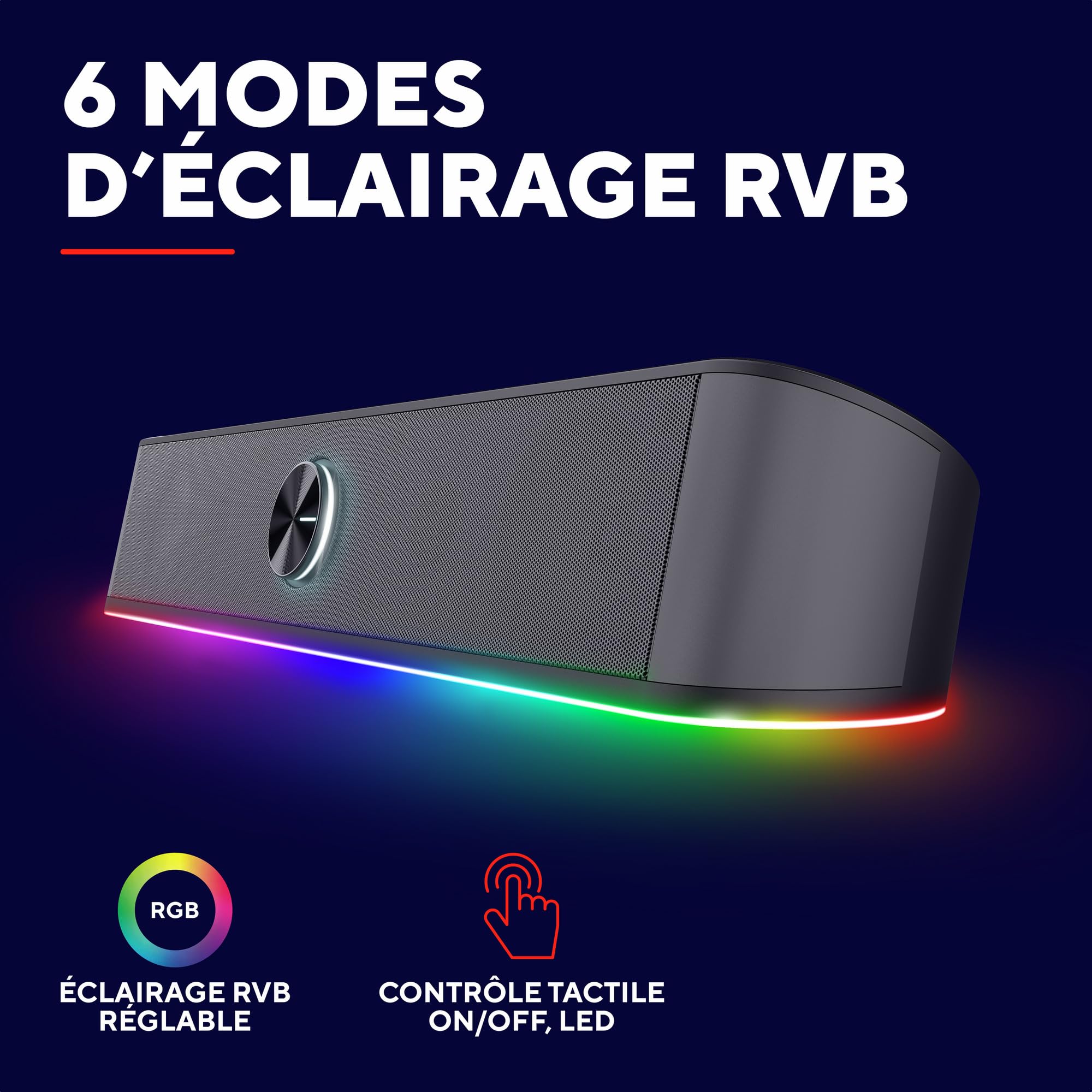 Trust Gaming GXT 1619 Rhox Barre de Son RGB 12W (6W RMS), Enceinte PC Stéréo Alimentation USB, Format Compact, Câble AUX 3.5 mm, Haut Parleur 2.0 pour Ordinateur Portable TV - Gris