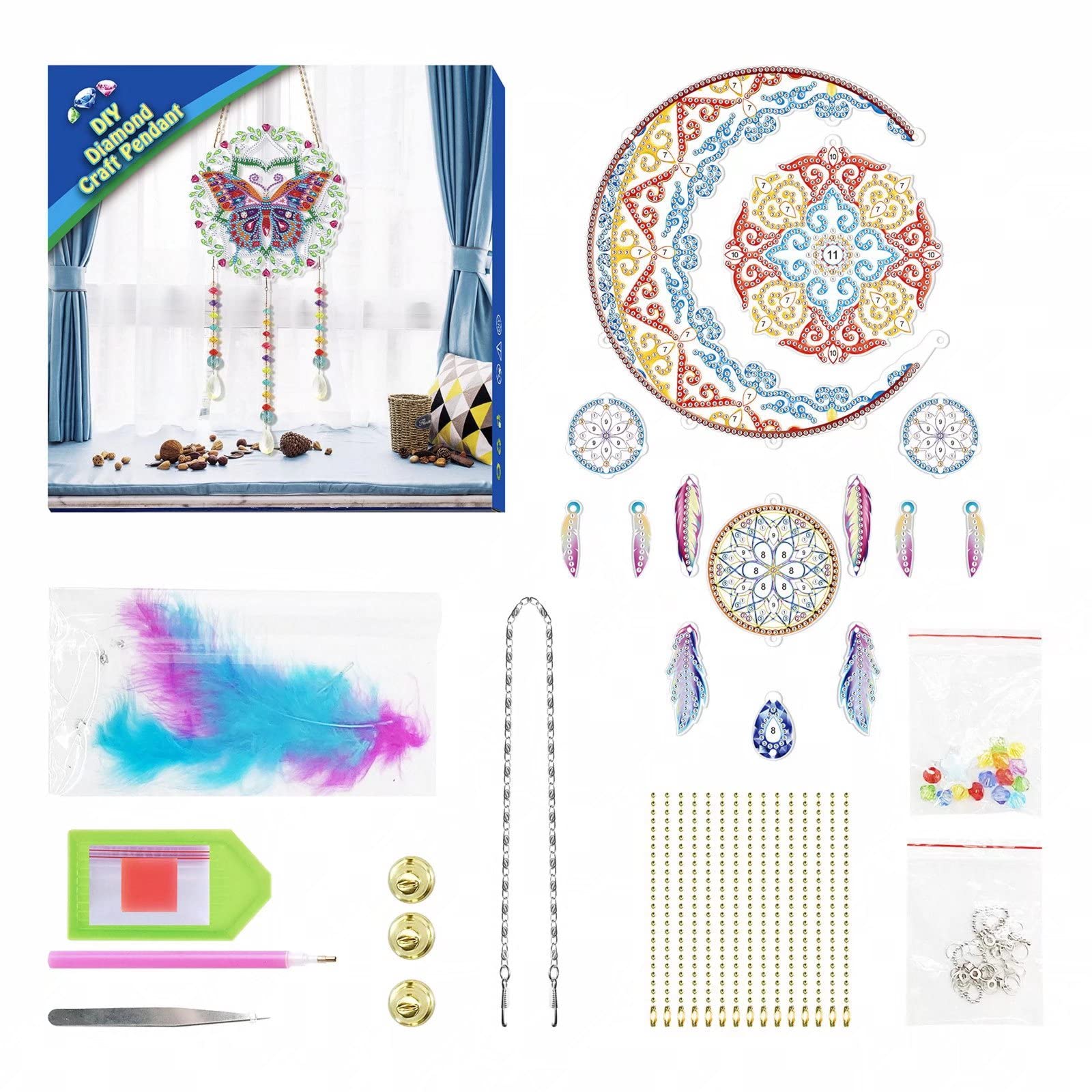 FAI DA TE Kit Acchiappasogni Con Diamanti Halloween - Campanello Vento Con Cristalli E Piume, Pittura Diamante Per Adulti E Bambini 6+