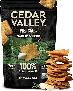 Cedar Valley Garlic & Herb Pita Chips 6 Pack – Mediterranean Snack, Ligh...