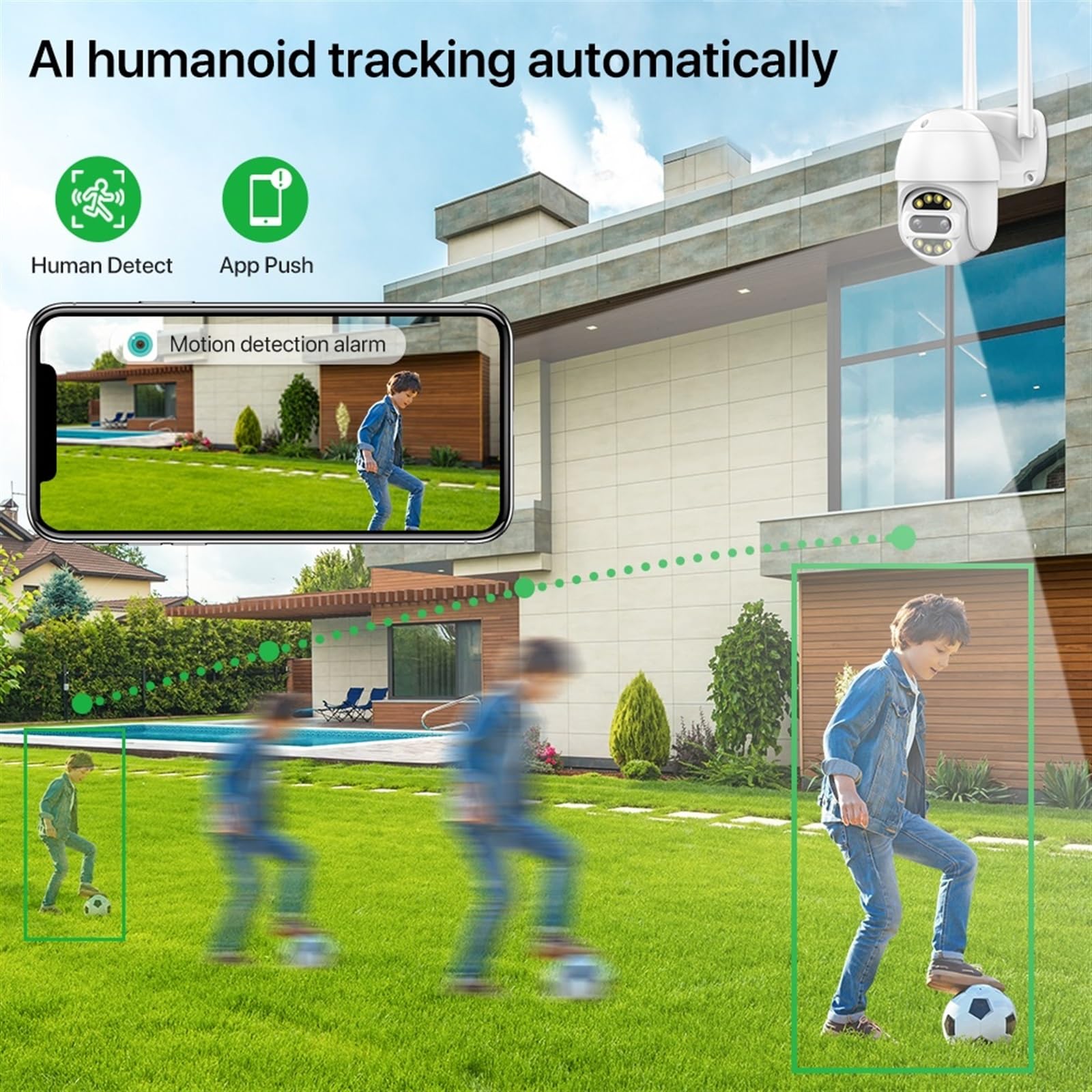 Telecamera Wifi Esterno, Telecamera IP esterna da 8MP 4K Zoom 8x Telecamera di videosorveglianza PTZ con doppio obiettivo Telecamera CCTV HD senza fili con rilevamento umano ,Sicurezza, Antifurto(4MP