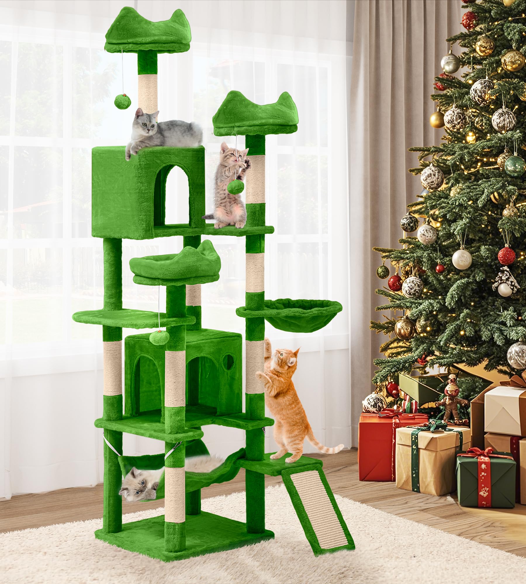 YITAHOME Tall Cat Tree for Indoor Cats, 75 inch Multi-Level Cat Tower with Cat Condos, Top Perches, Sisal Ramp Scratching Posts, Cozy Basket, Hammocks, Large Cat Pet Activity Structure,Pink