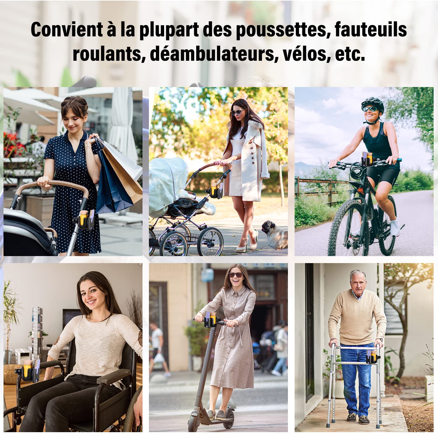 supregear Porte Gobelet Poussette, Rotatif à 360 Degrés 2 en 1 Parent Porte Gobelet Porte Bouteille d'eau Support de Téléphone pour Poussette Marcheur Vélo, Noir et sans Outil