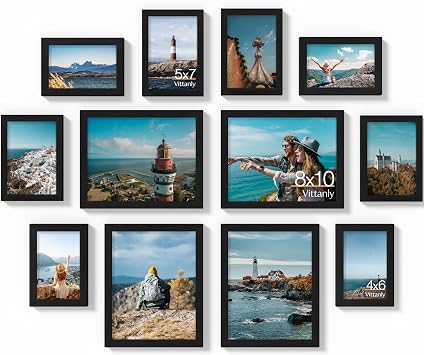 Vittanly 12 Pack Picture Frames Collage Wall Decor, Black