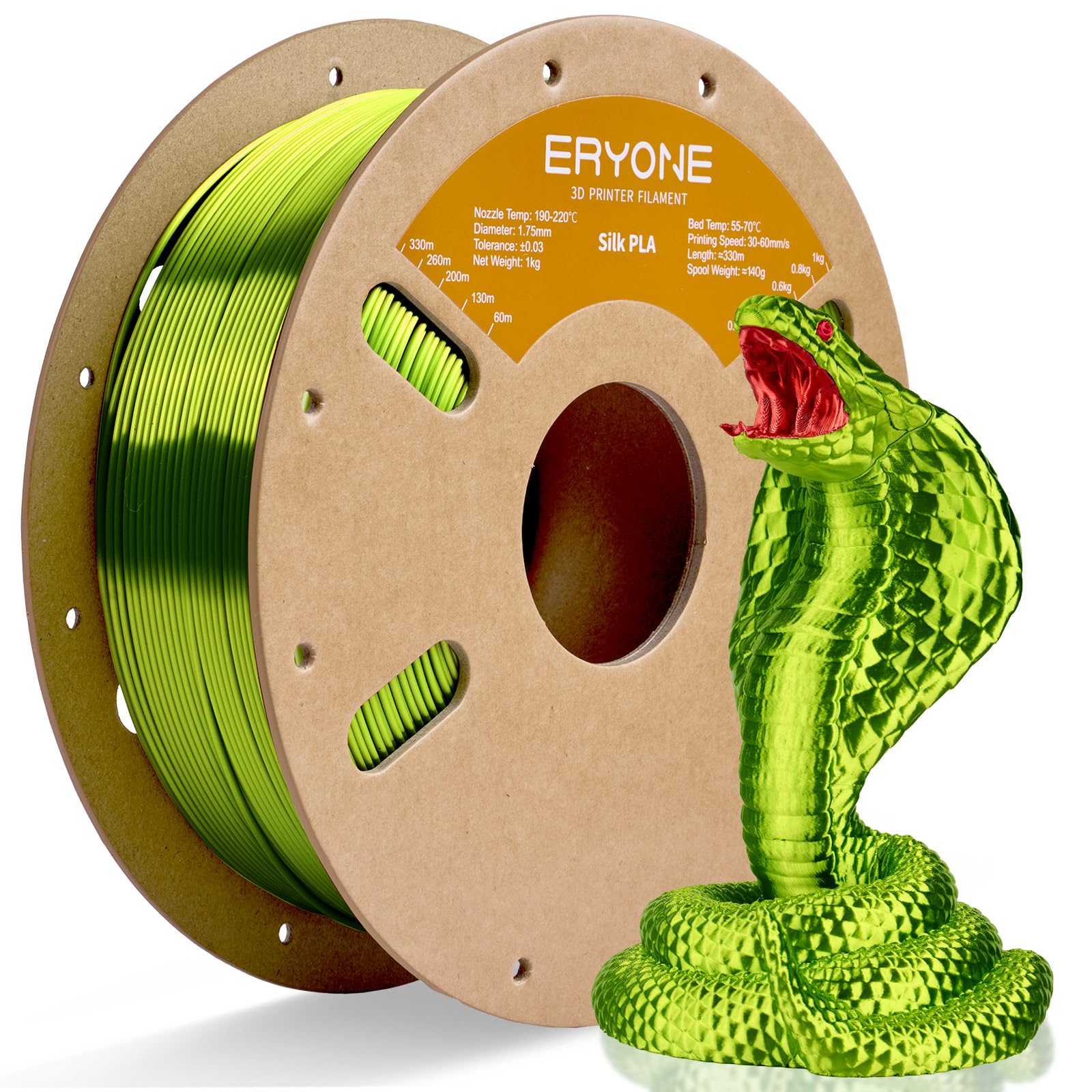 ERYONE Silk PLA Filament for 3D Printer 1.75mm +/- 0.03mm, Shiny Filament 1kg (2.1lbs)/Spool, Neon Green