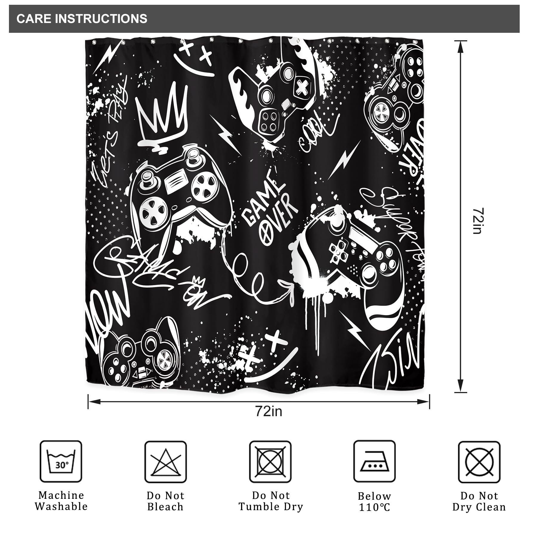 Gamer Duschvorhang Für Jungs – Wasserdicht, 183 X 183 Cm, Mit Gamepad-Muster