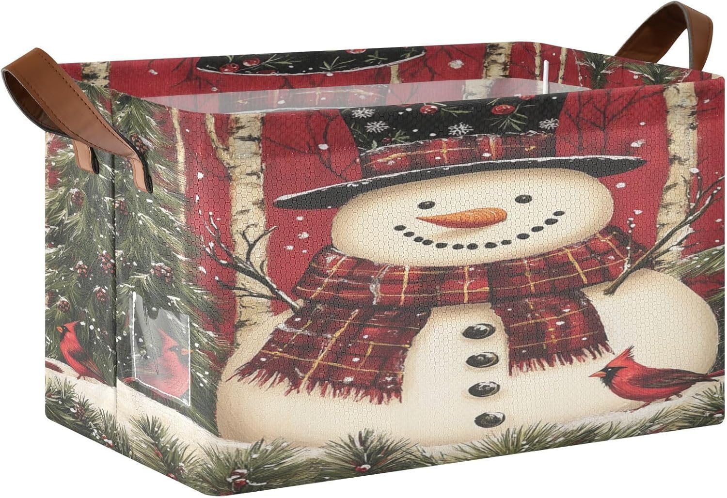 Christmas Snowman Birds 2 Pack Fabric Storage Bins for Shelves Collapsible Cube Storage Bin Basket Storage Cubes with Handle Containers for Organizing for Home Office Closet Clothes