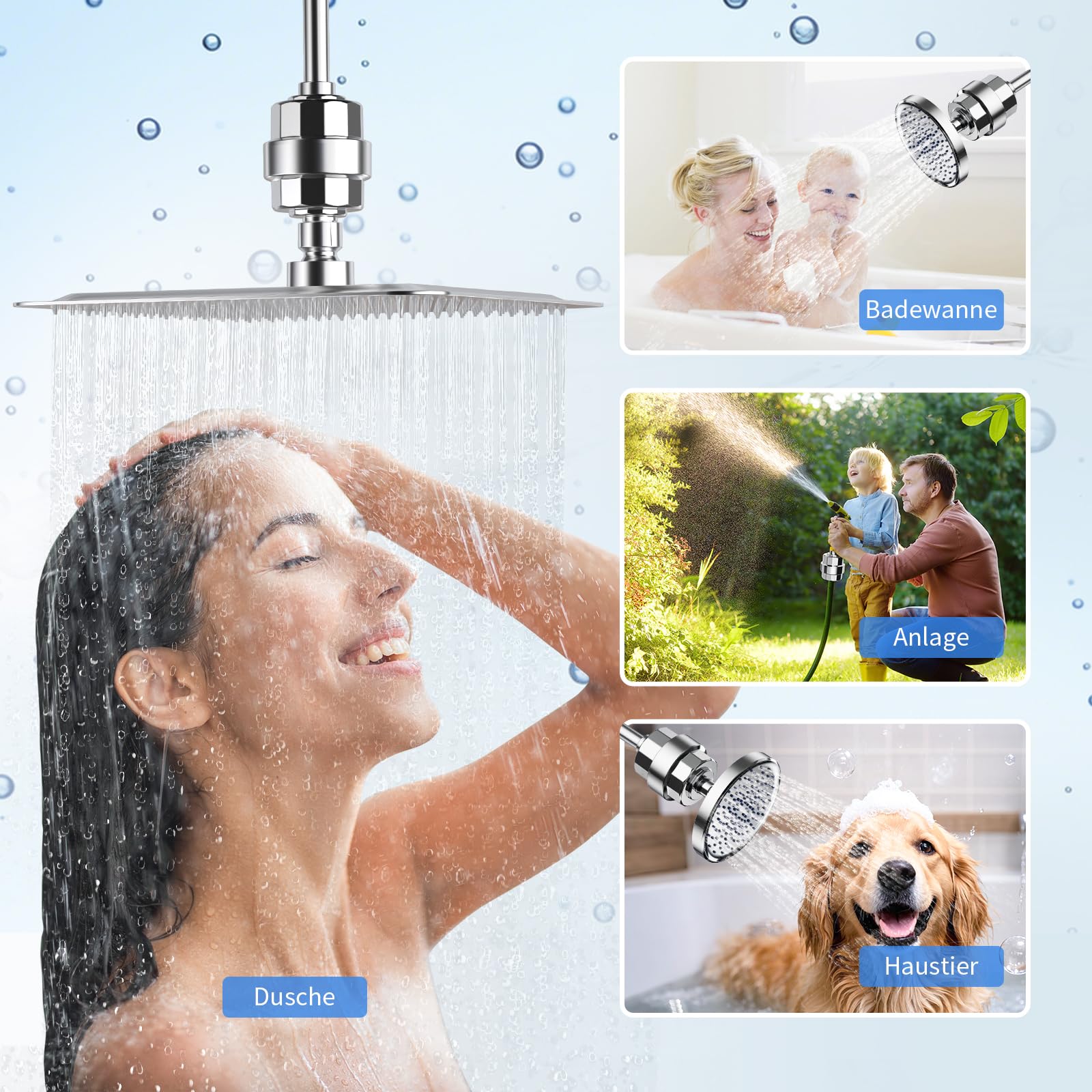 -SR SUN RISE Shower Filter & Duschfilter 20-Stufen mit 3 Filterpatronen - Wasserfilter Dusche gegen Kalk/Chlor/Fluorid verbessert Haut- & Haargesundheit - Chrom