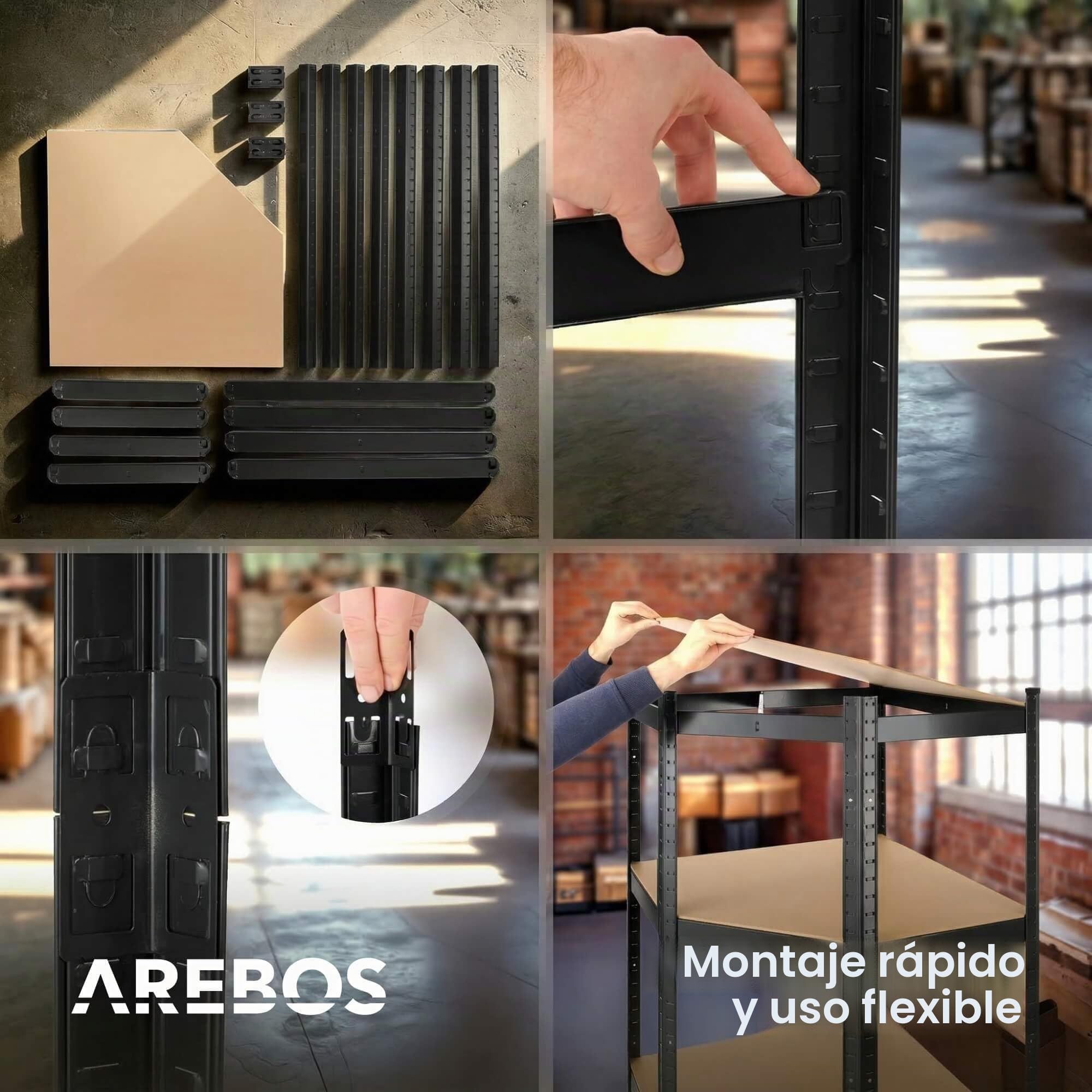 Arebos Juego de 3 estanterías para Cargas Pesadas | Combinación de estanterías esquineras | Capacidad de Carga de hasta 875 kg | Montaje Mediante Sistema de Enchufe | Robusta construcción metálica