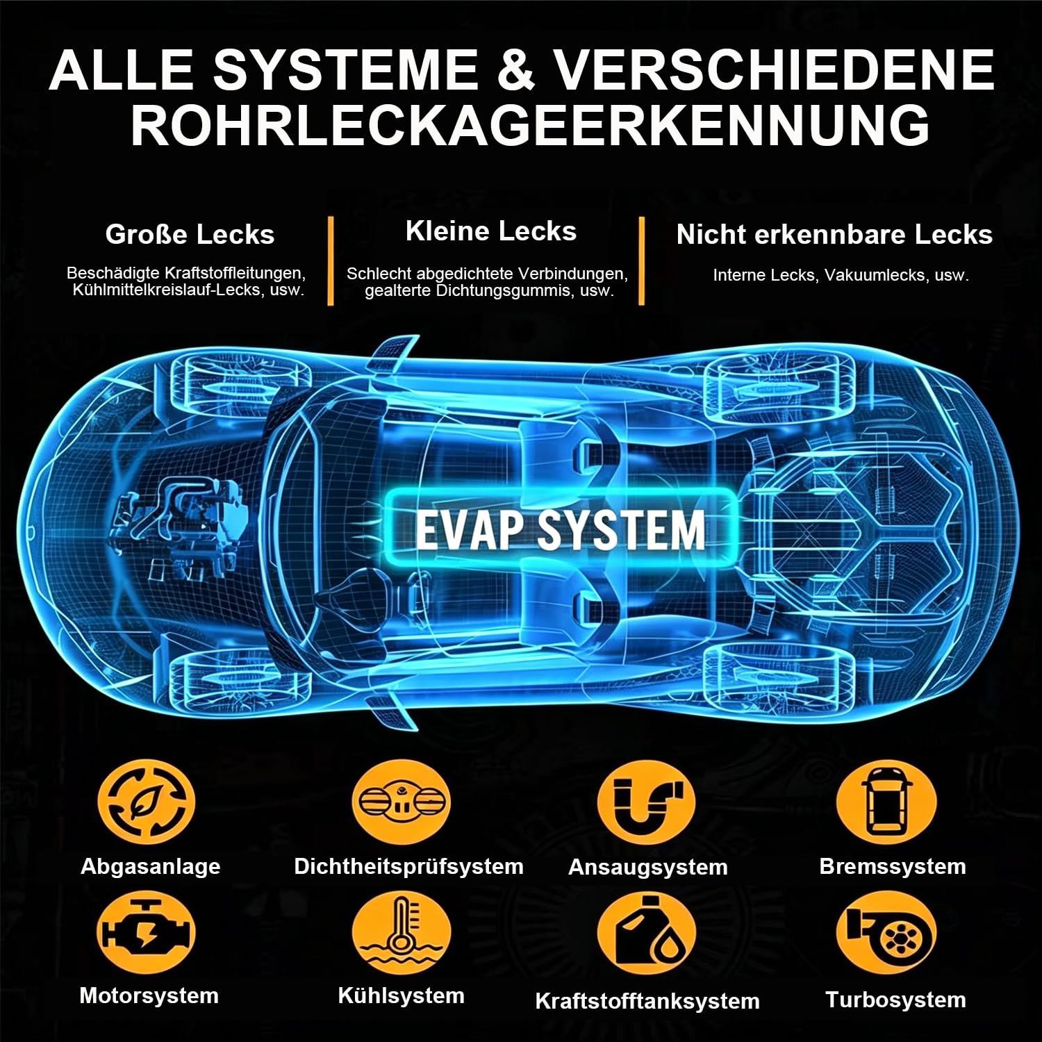 Auto-Rauchlecksuchgerät mit integrierter Luftpumpe, EVAP-Vakuum-Ansaug-Turbo-Lecktester für Autos, professionelle Diagnose-Rauchmaschine mit digitaler Druckanzeige