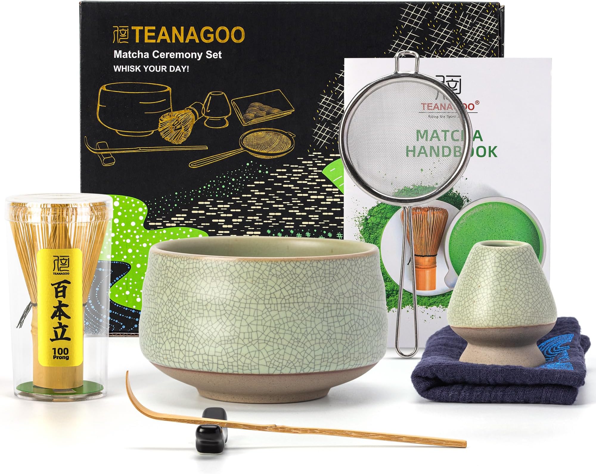TEANAGOO Japanese Tea Set, Matcha Whisk Set, Matcha Bowl Bamboo Matcha Whisk (Chashaku), Scoop, Matcha Whisk Holder, Tea Making Kit N6, Matcha Green Tea Powder Kit Matcha Tea Kit