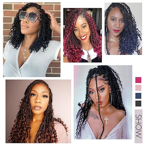 Miniatura 7 de Diha - Trenzas de caja Goddess de ganchillo con puntas rizadas de 12 pulgadas, trenzas de ganchillo bohemias, paquete de 8 trenzas 3X, extensiones