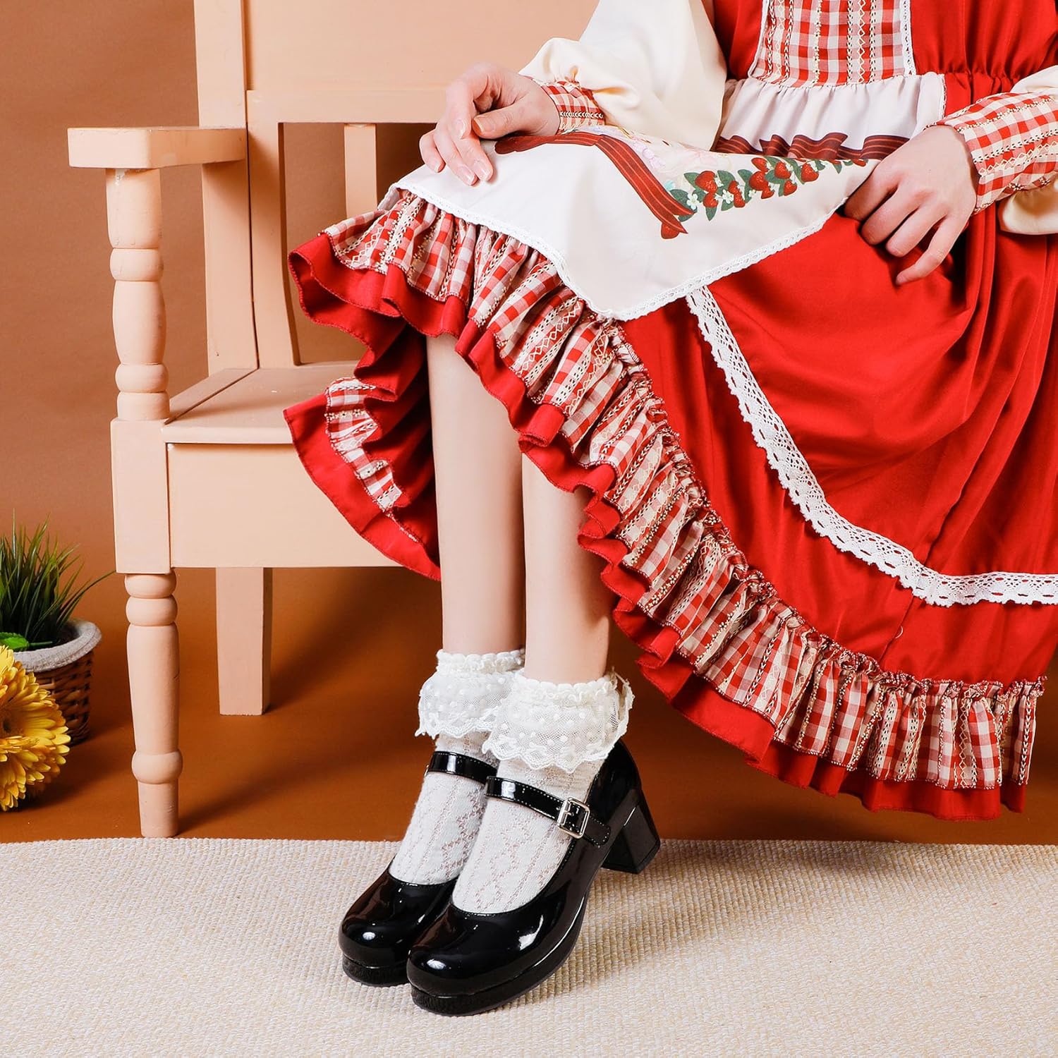 Bellirala Womens Lolita Shoes Patent Leather Mary Jane Platform Chunky Heeled Pumps(Black,US Size 9) - Image 6