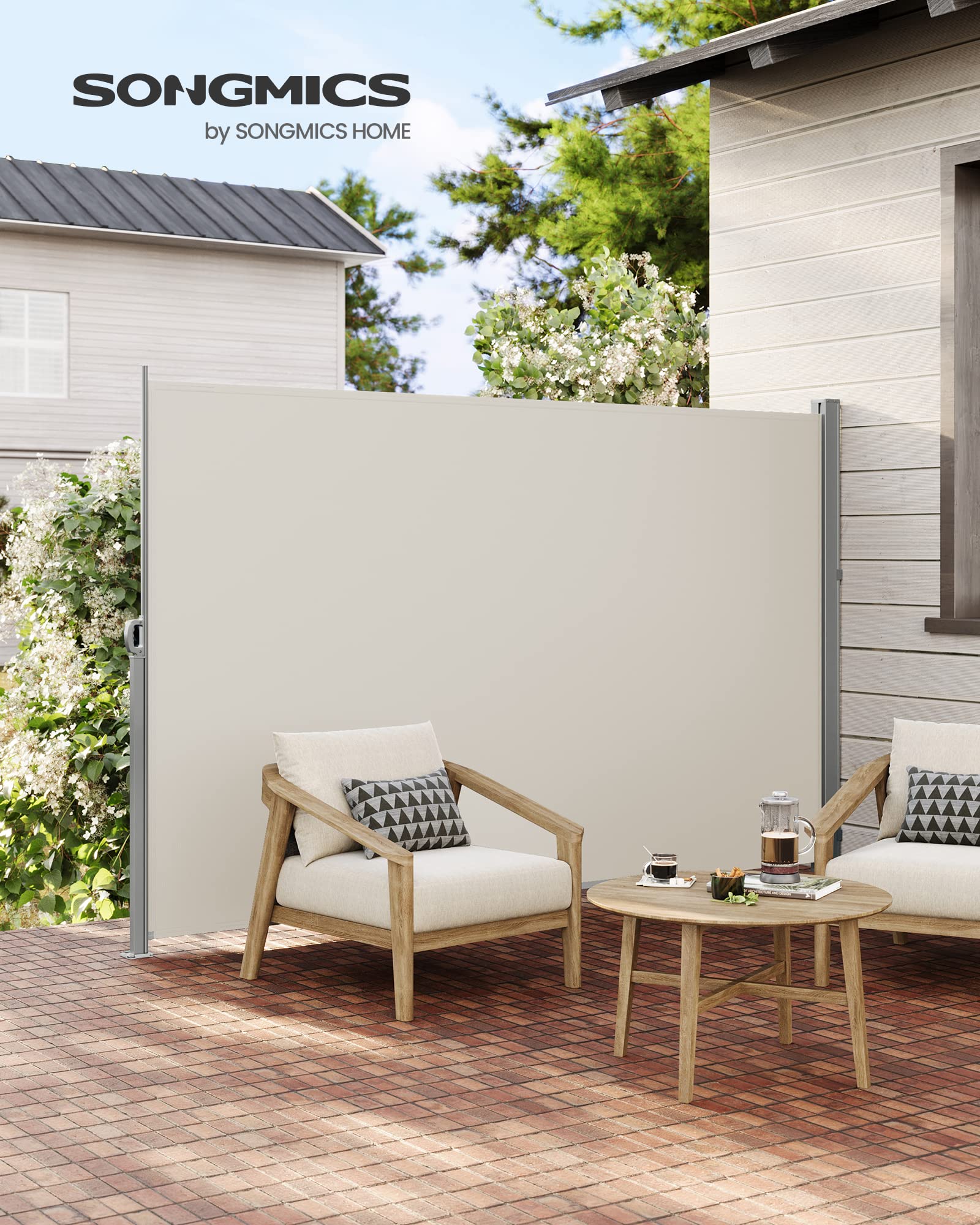 SONGMICS Paravento da Esterno 200 x 300 cm Antiruggine Estensibile Beige