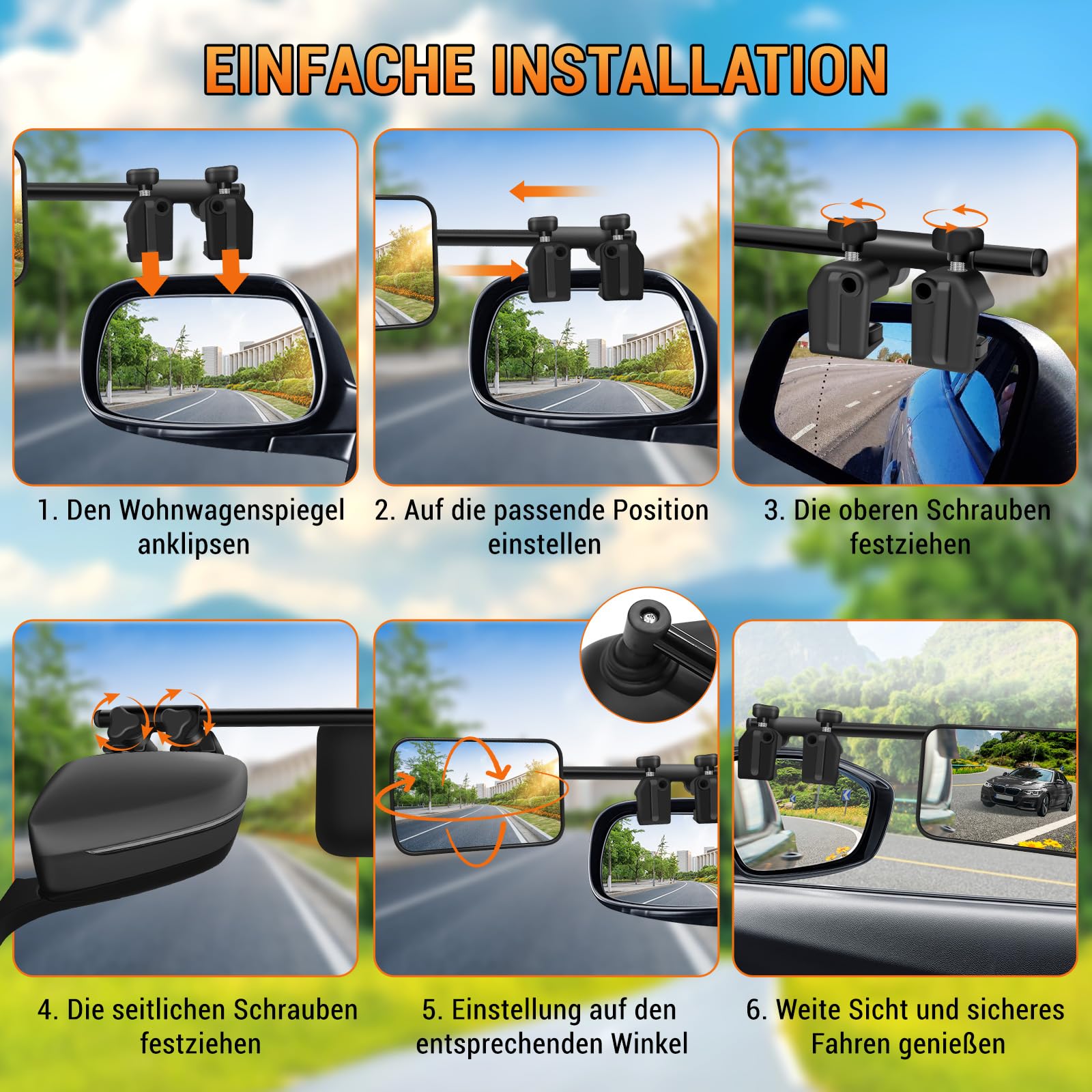 semai Lot de 2 rétroviseurs universels pour caravane - Réglable à 360 ° - Pour camping-cars et types de véhicules courants