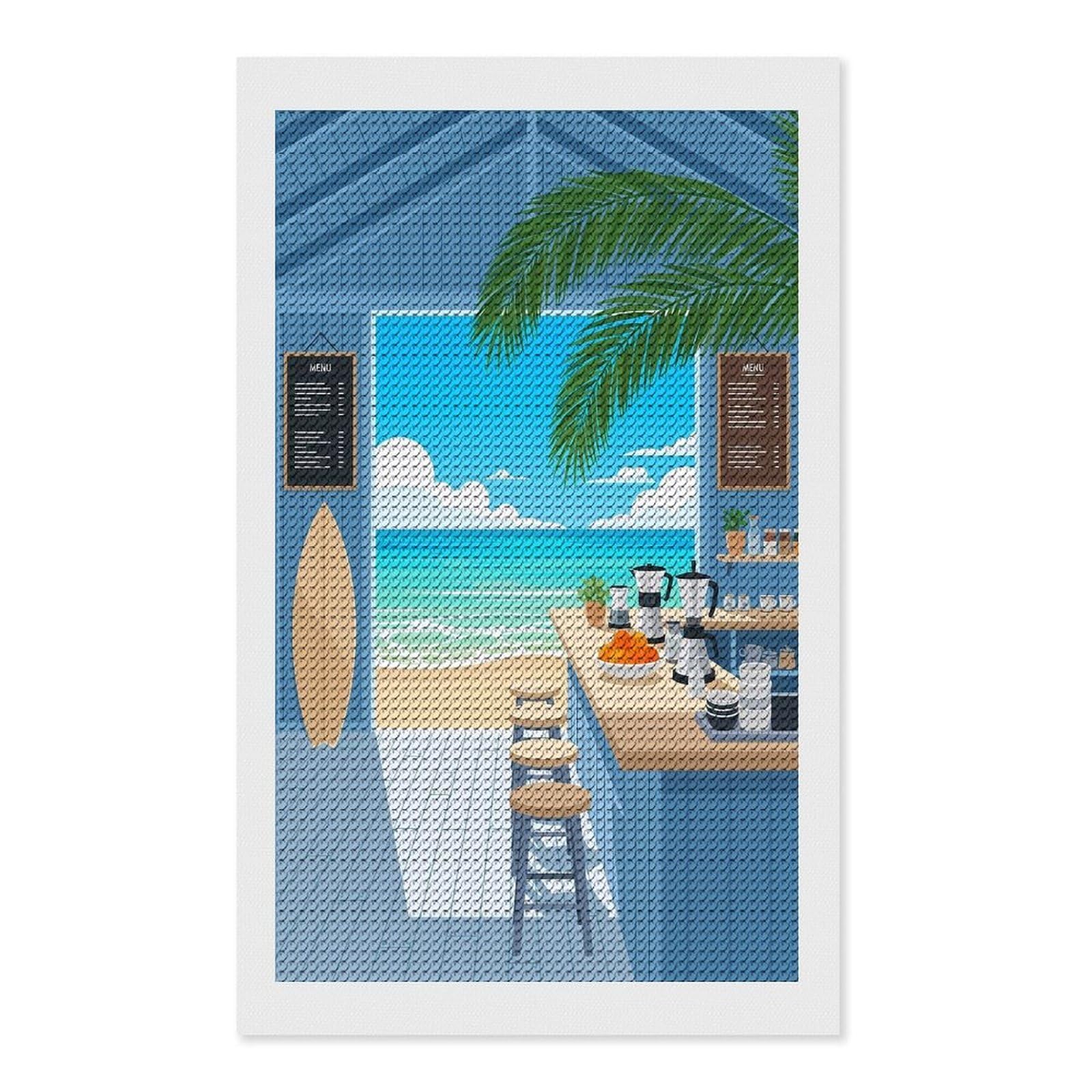 Junmoney Beachside Cafe Diamond Art Canvas 12"x20", for Creative Relaxation, Simple to Start, Aesthetic Room Decor, Holiday Gift Idea