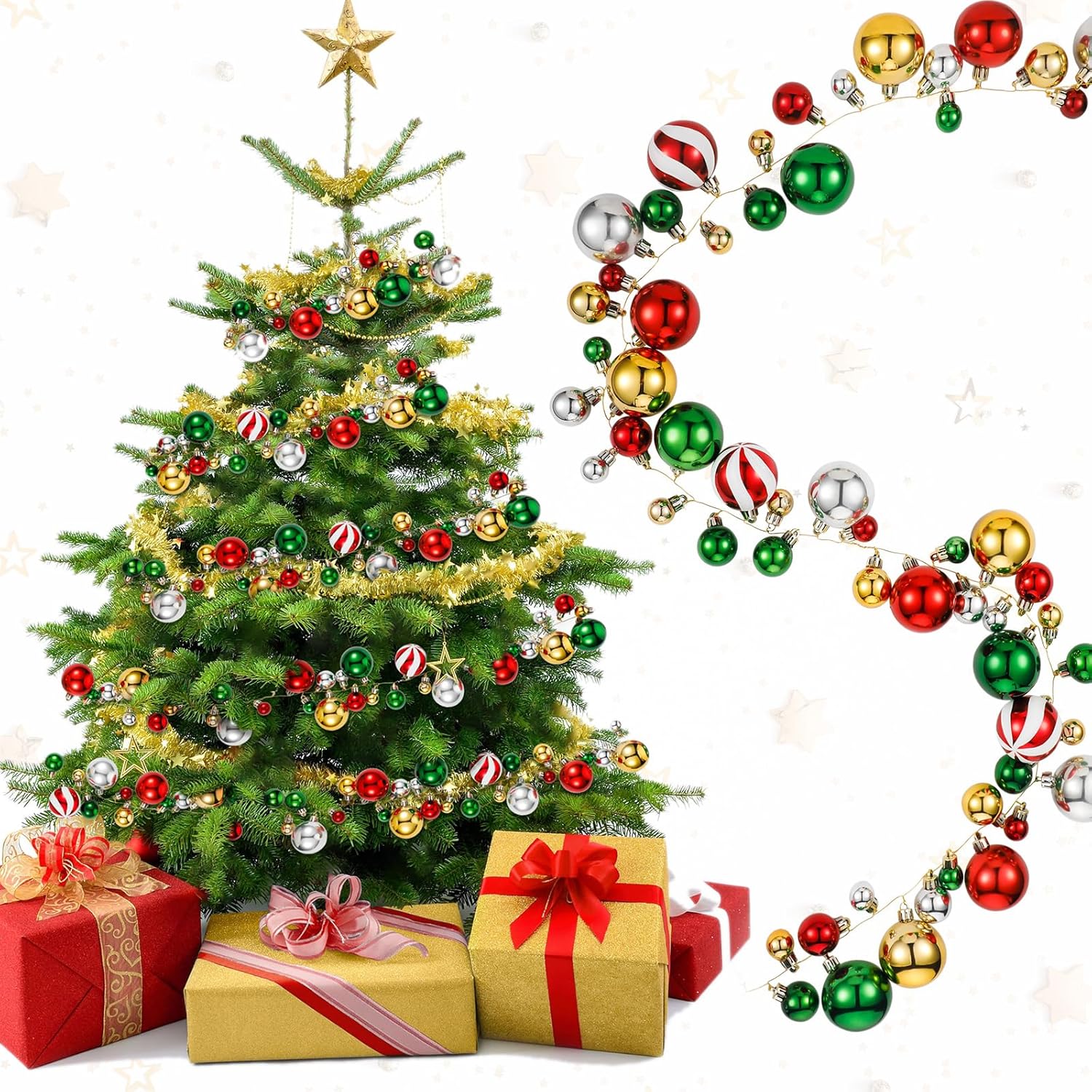 Liliful 2 Pcs 6 Feet Christmas Ball Garland Ornaments