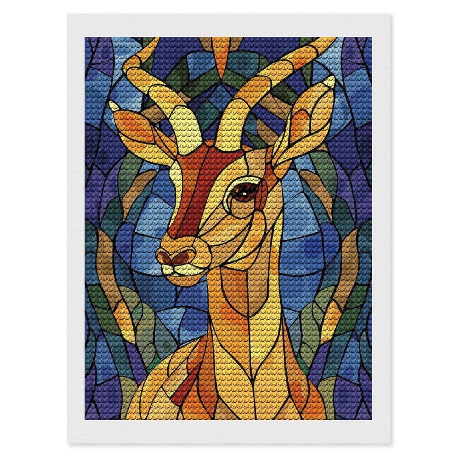 Junmoney Stained Glass Gazelle Portrait Diamond Painting Kit 12"x16", Easy Handmade Project, Easy to Enjoy, Aesthetic Room Decor, Christmas Gift