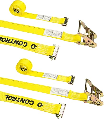 US Cargo Control Correa de trinquete E-Track amarilla de 2 pulgadas x 12 pies con accesorios de resorte E, paquete de 2