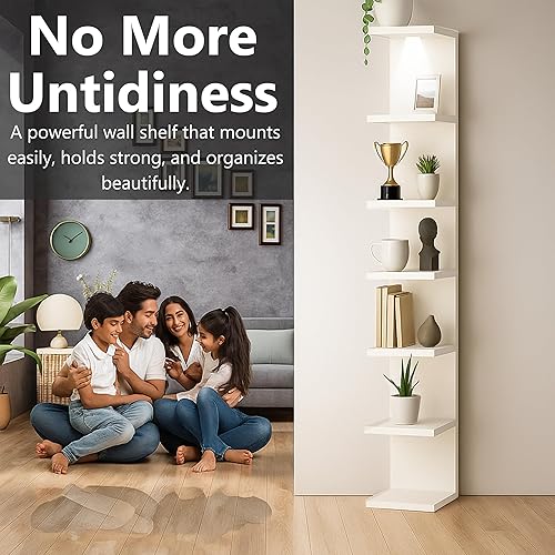 Miniatura 4 de home stuff Estante de pared, estantes de pared de 7 niveles, estante de columna vertical, almacenamiento de decoración del hogar, diseño de