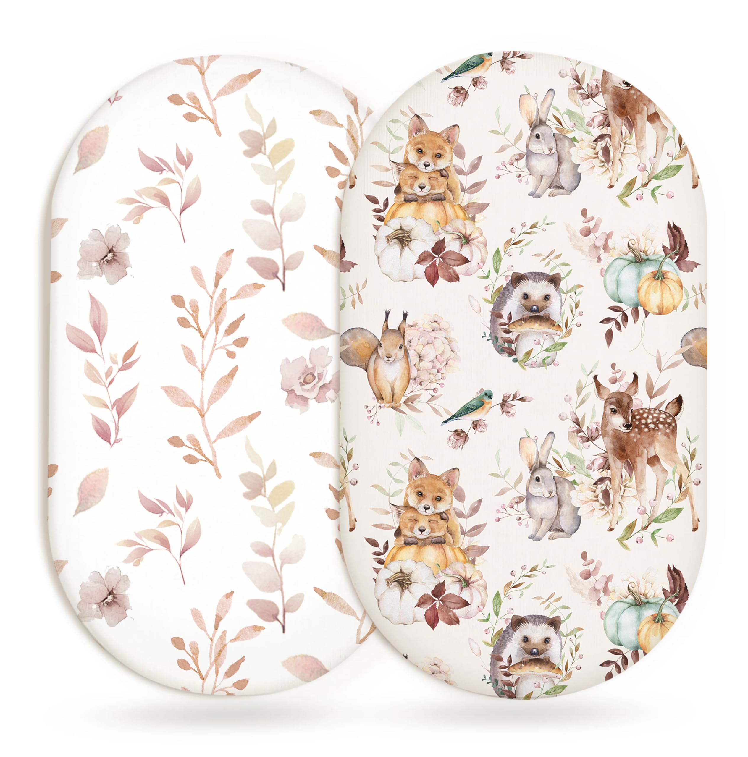 Bassinet Sheets, Fitted Baby Mattress Covers, 33" x 17", Forest Friends