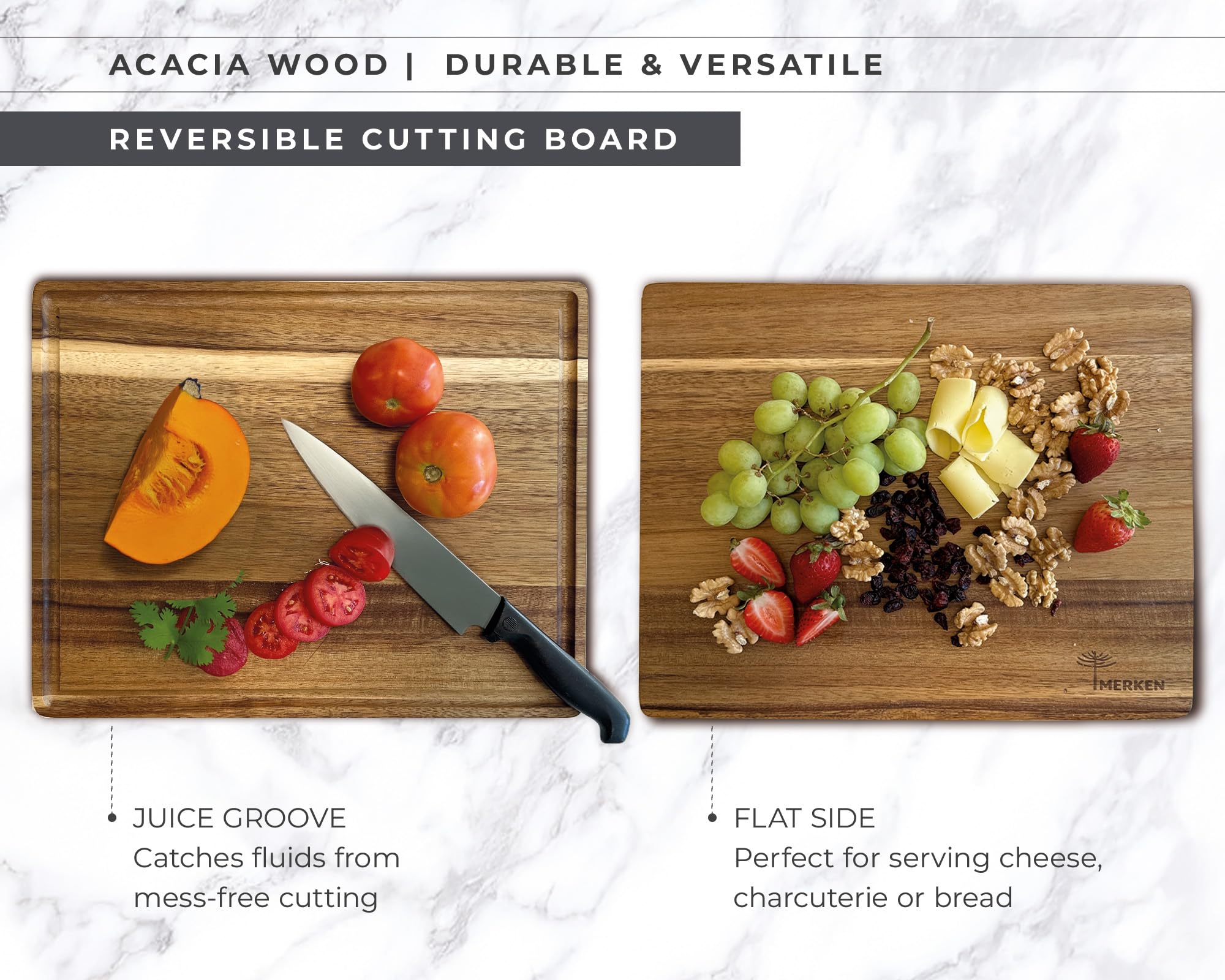 Tablas de cortar de madera de acacia de alta calidad para cocina, tabla de cortar de madera reversible con ranura para jugo, juego de tablas de cortar de madera extra grande y XL para carne, verduras,