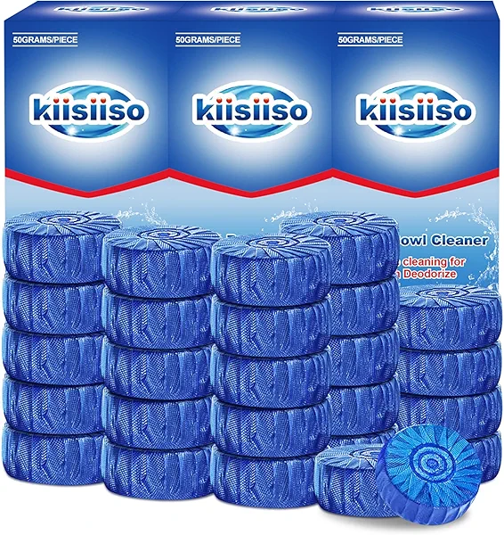 KIISIISO Toilet Bowl Cleaner Tablets, Blue Automatic Toilet Tank Cleaners, Septic-Safe Hard Water Ring Stain Remover, Toilet flush Cleaning & Deodorizer, Fresh Scent - 30 PACK