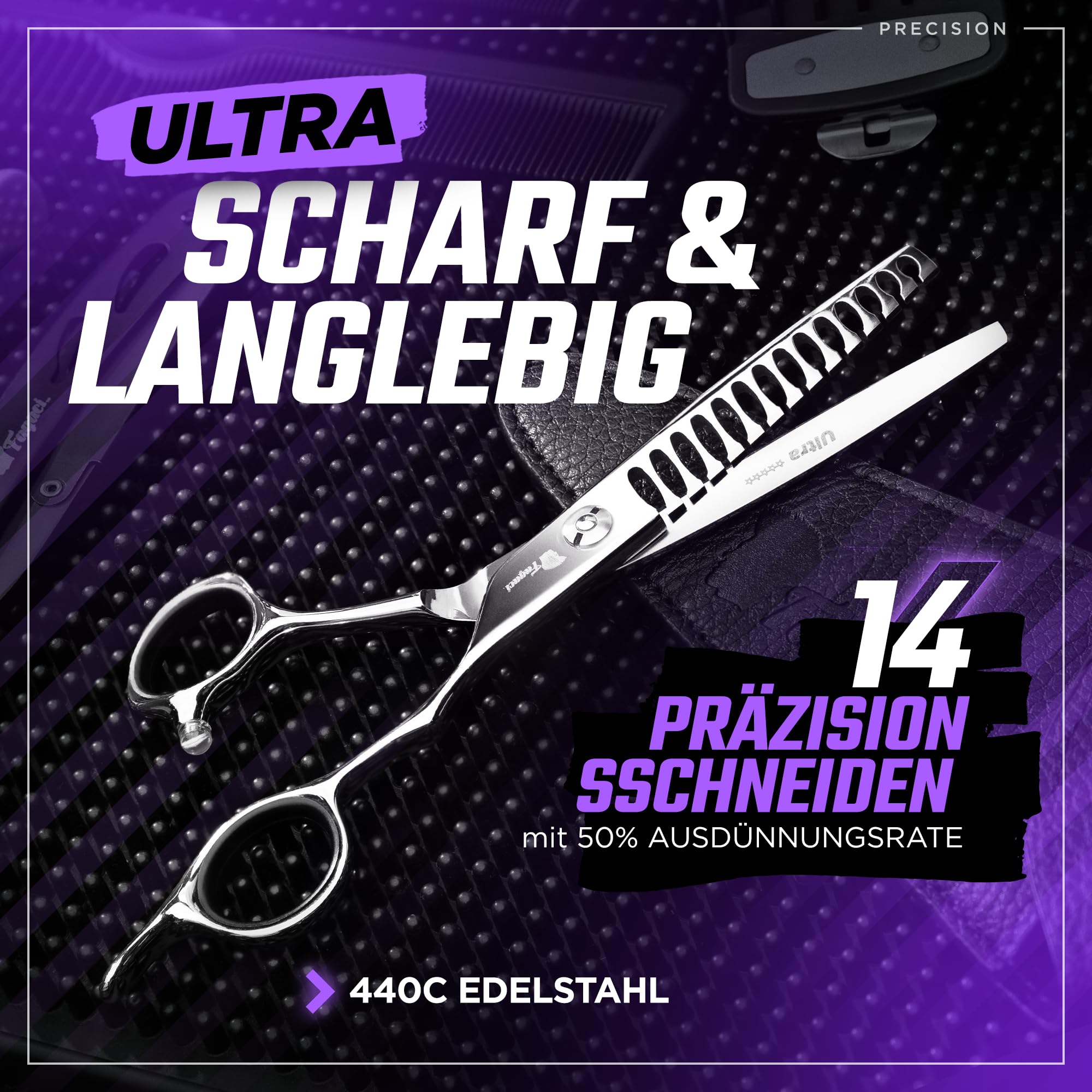 Fagaci Effilierschere Friseur 6 Zoll, T-Zahnung Texturierend 440C | Reduziert das Haarvolumen um bis zu 50%, T-Zahnung für besseren Grip, Mehrstufig geschliffen für dauerhafte Schärfe