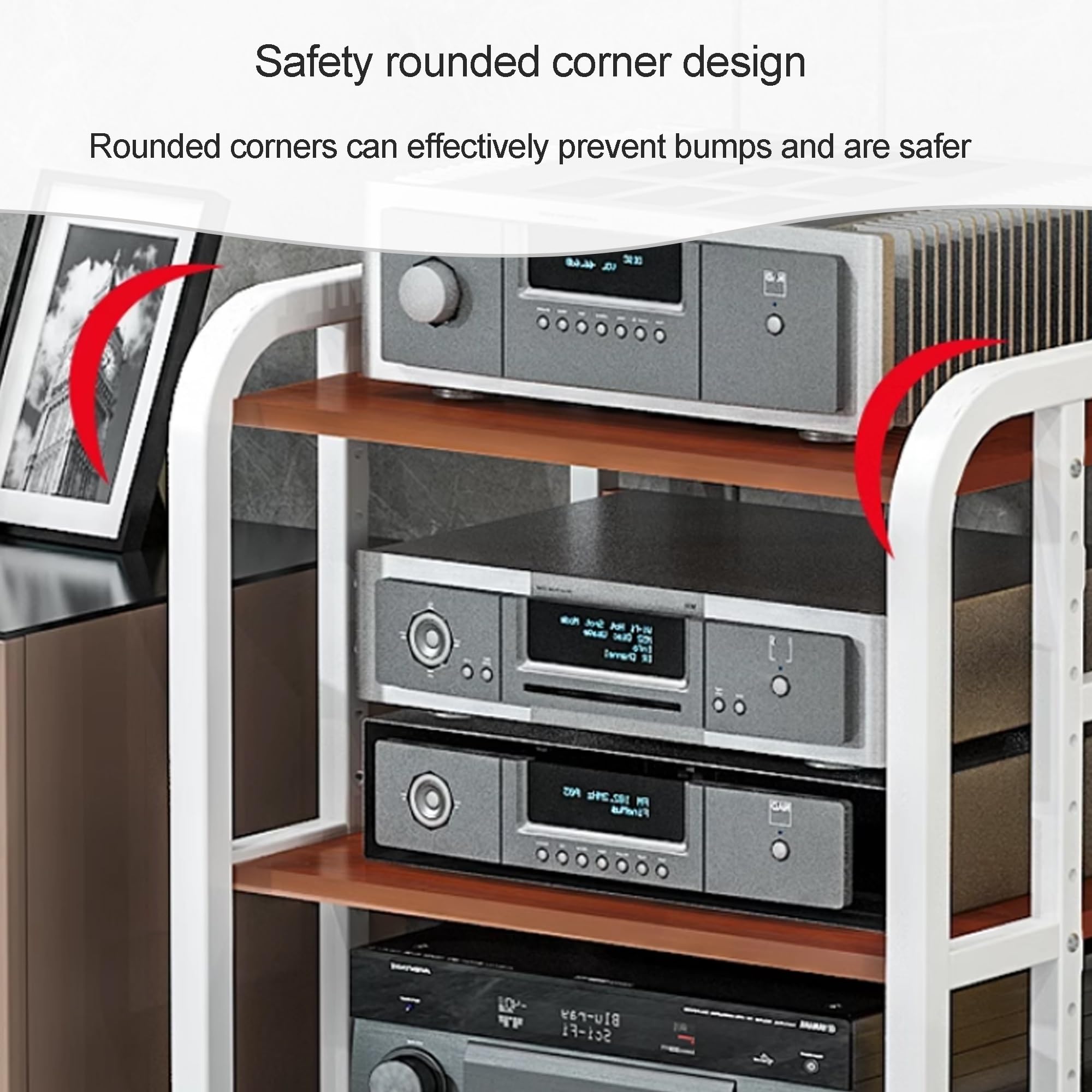 Meuble de rangement multimédia avec étagères réglables pour équipement audio et vidéo, parfait pour l'organisation du salon