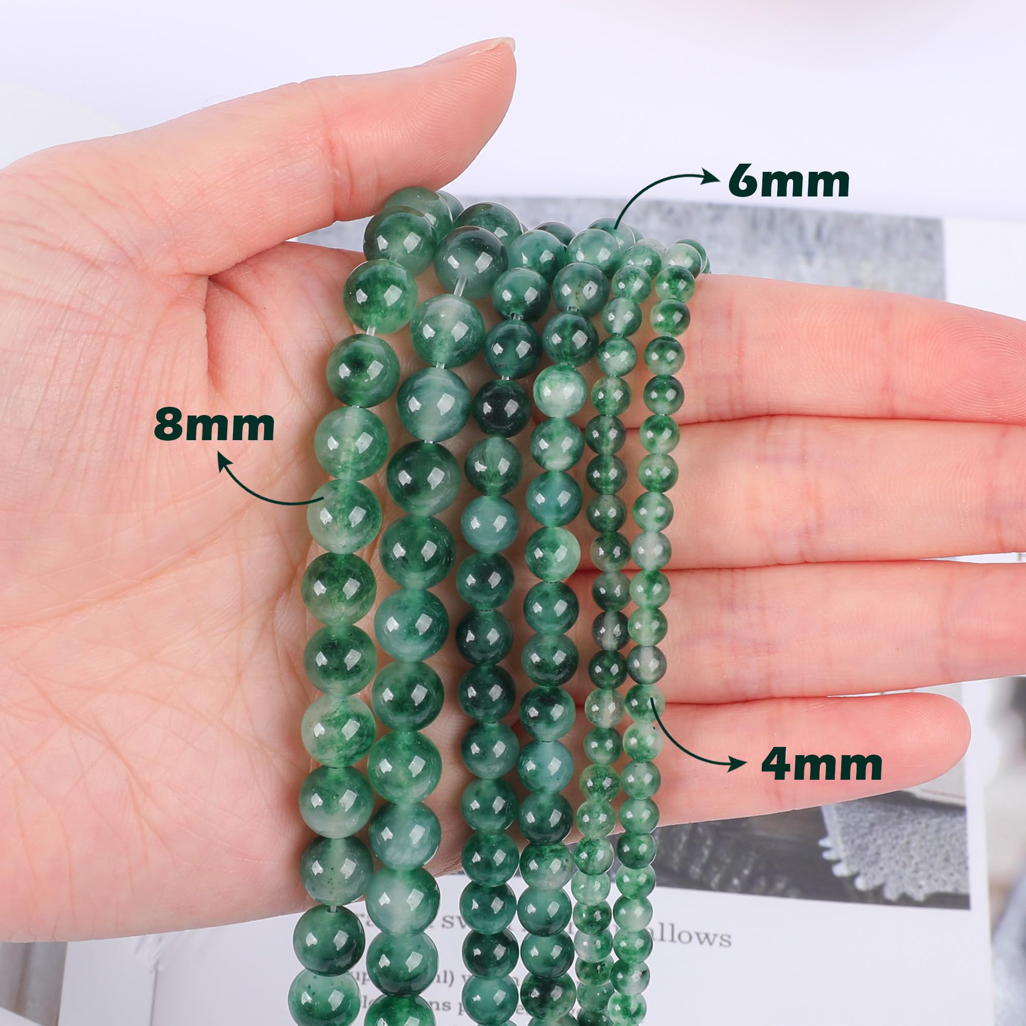 SOSMAR 90 Pcs 8mm Green Chalcedony Beads Natural Round Stone Beads Loose Gemstone Semi-Precious Gemstones for Jewelry Making Bracelet Necklace - Image 3