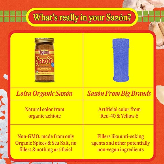 Loisa Adobo + Sazon Duo - USDA Organic, Non-GMO, No-MSG, No Preservatives, No Artificial Coloring, No Artificial Flavors
