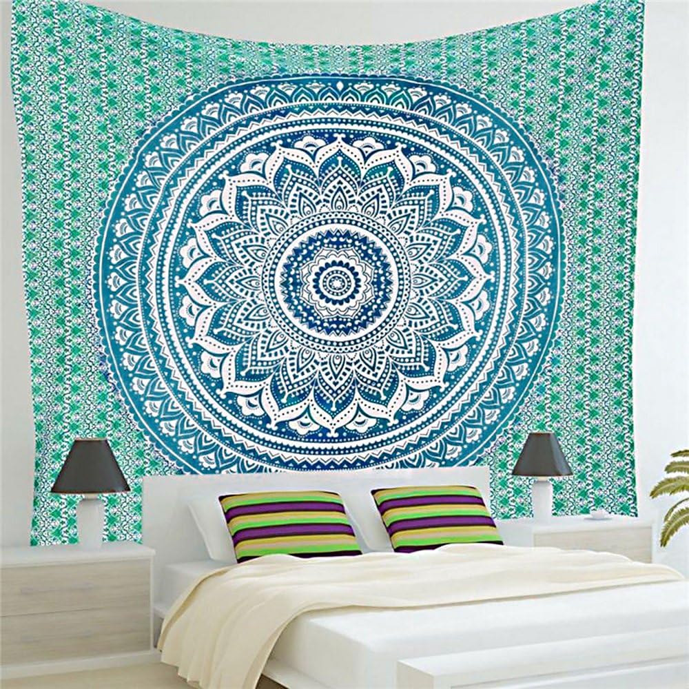 everso Indian Mandala Wall Hanging Tapestry Twin Size Boho Bedding Bedspread Picnic Beach Sheet 85''x55'' Green