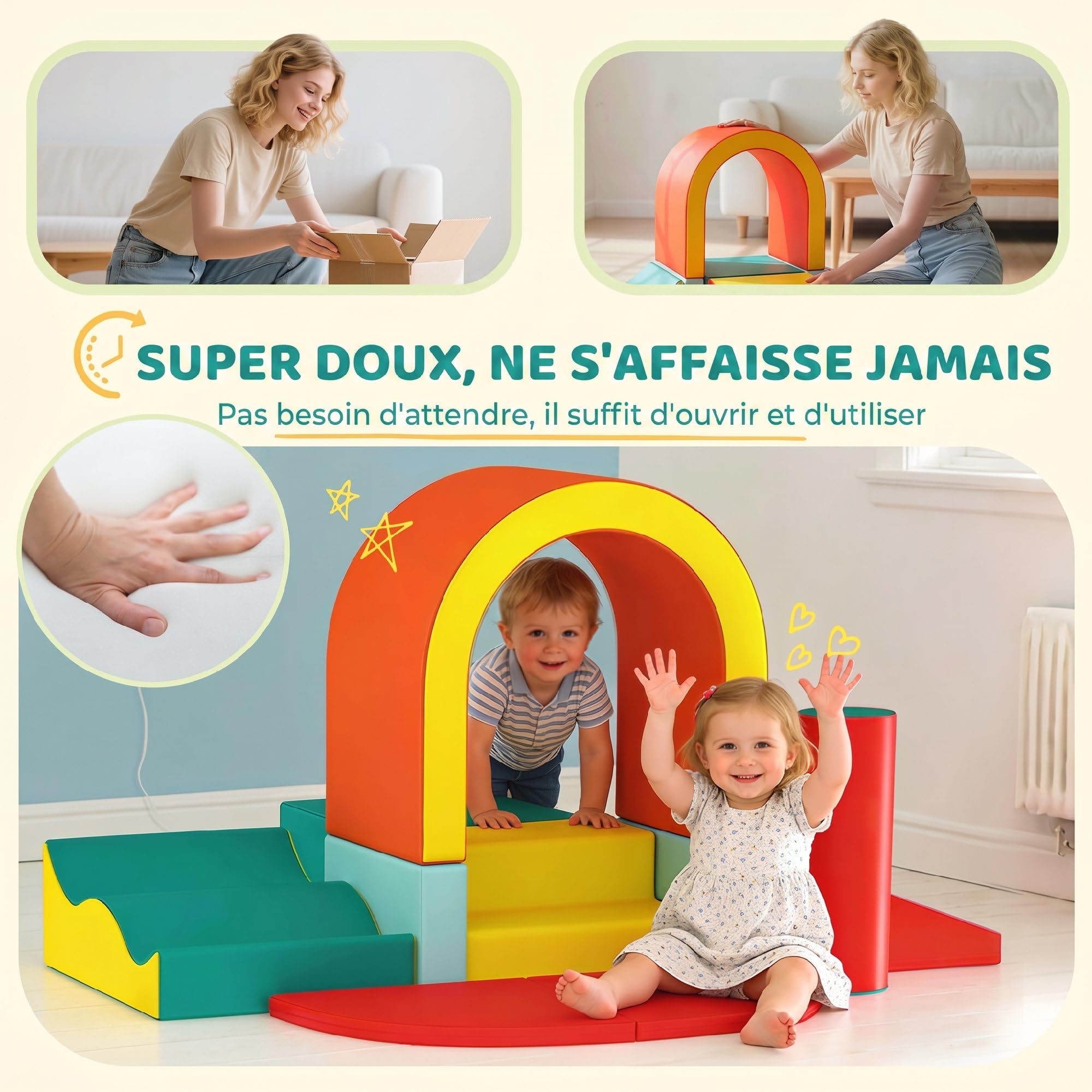 AIYAPLAY Parcours Motricité Bébé 10PCS, Mousse EPE, Housse PU, Multicolore | Module Motricité Bébé, Blocs Mousse de Construction, Jouets Éducatifs, Enfants d'Âge Préscolaire