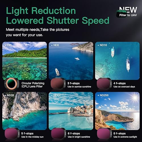 Miniatura 6 de Juego de filtros ND Mini 4 Pro, paquete de 6 (CPL, ND8, ND16, ND32, ND64, ND256) Filtro de densidad neutra compatible con DJI Mini 4 Pro Drone