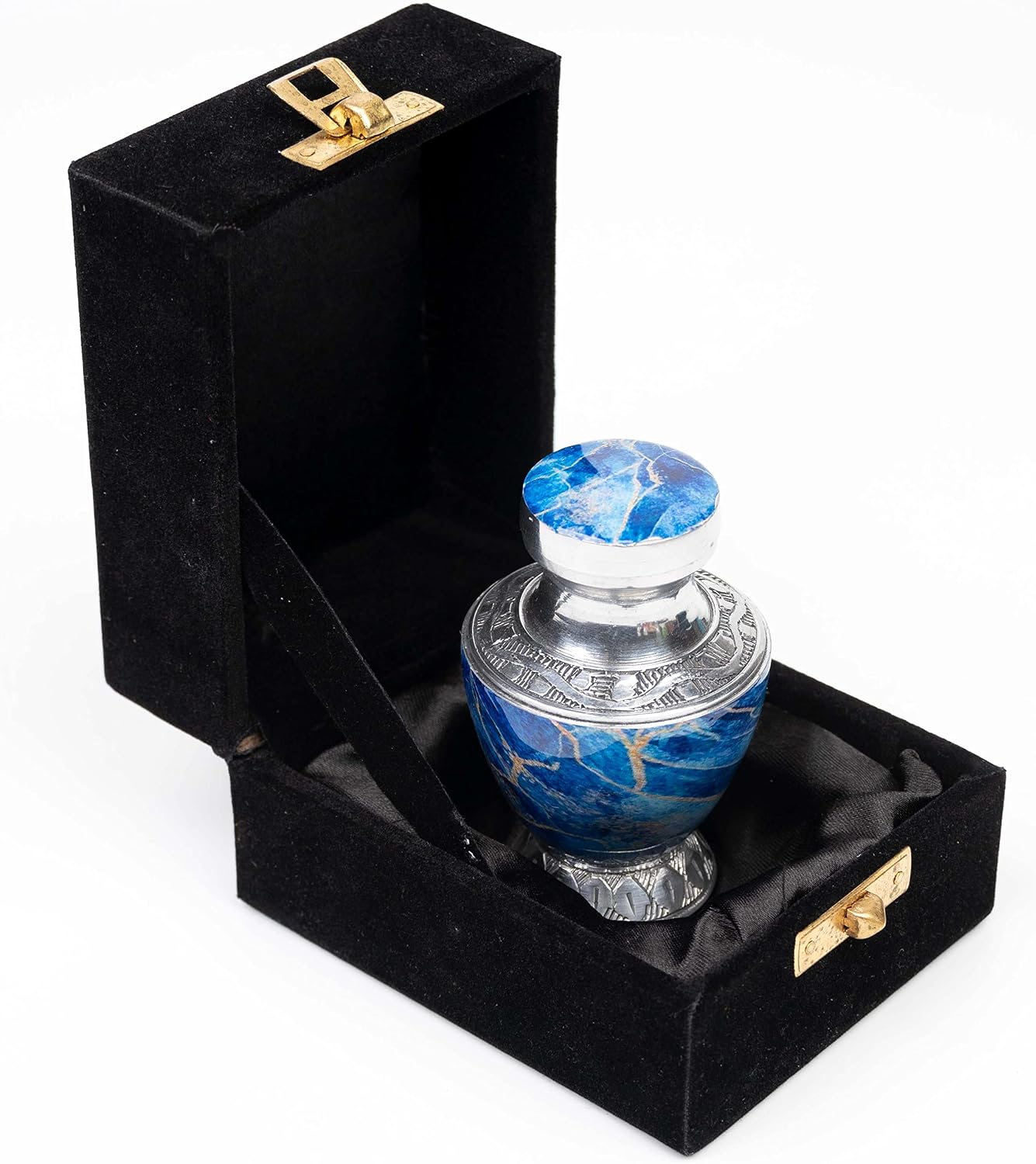 Small Keepsake Urn | Urn for Human Ashes | Decorative Urns for Male , Female | Handcrafted Burial Urns Small Capacity (Blue)
