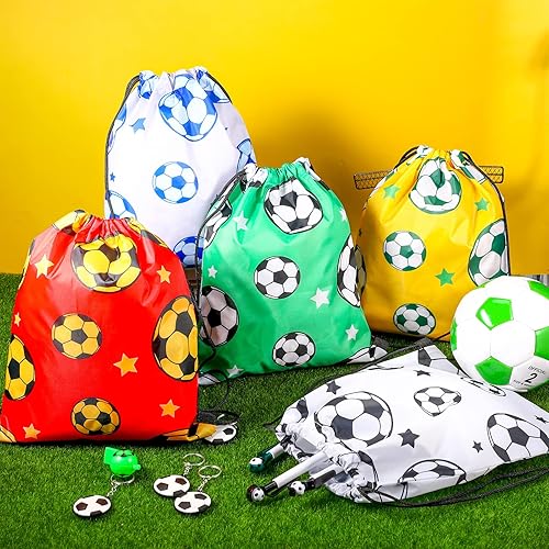 Miniatura 4 de Paquete de 20 bolsas de fútbol con cordón de 12 x 10 pulgadas, mochila deportiva portátil para fiestas de fútbol para niñas y niños, bolsa de