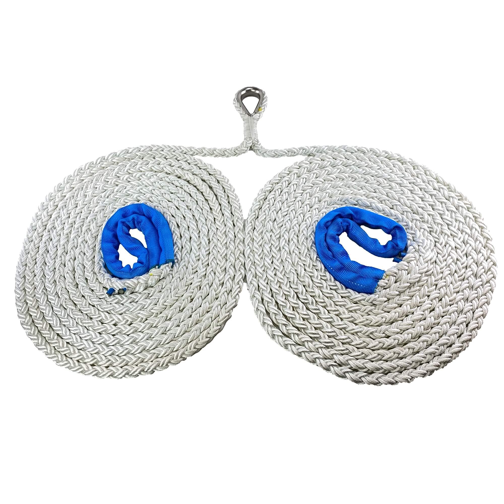 RopeServices UK - 20mm 8 Strand White Nylon V Shaped Mooring Bridle Comes With Stainless Steel Thimble and 3 Metre Legs