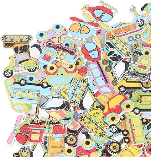 Miniatura 7 de Botones de madera, botones para manualidades, 100 piezas de dibujos animados lindos para coser (estilos clásicos de automóvil, 100 unidades)