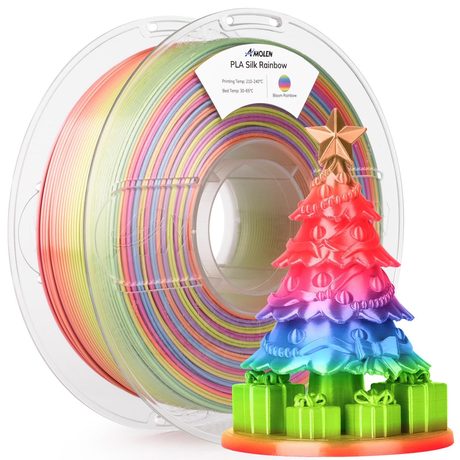 AMOLEN Silk PLA 3D Printer Filament, Shiny Multicolor Rainbow PLA Filament 1.75mm, Gradient Color Change PLA 3D Printing Filament for Most FDM 3D Printer, Pink Blue Purple Green Yellow, 1kg (2.2lbs)