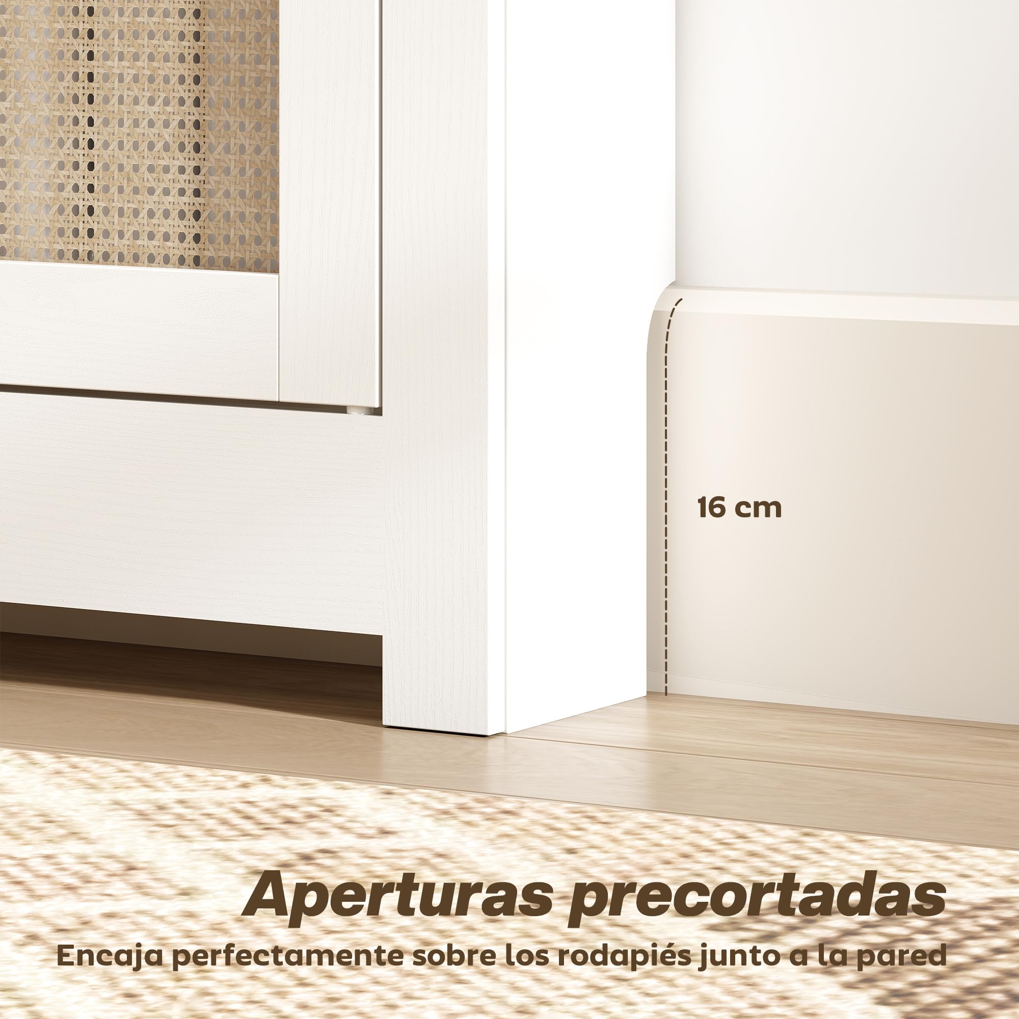 HOMCOM Cubre Radiadores con Puerta Abatible y Ratán 111x19x95,5 cm Blanco | Cubreradiador de MDF, Cubierta para Radiador, Compartimento, Diseño Bohemio, para Salón, Dormitorio