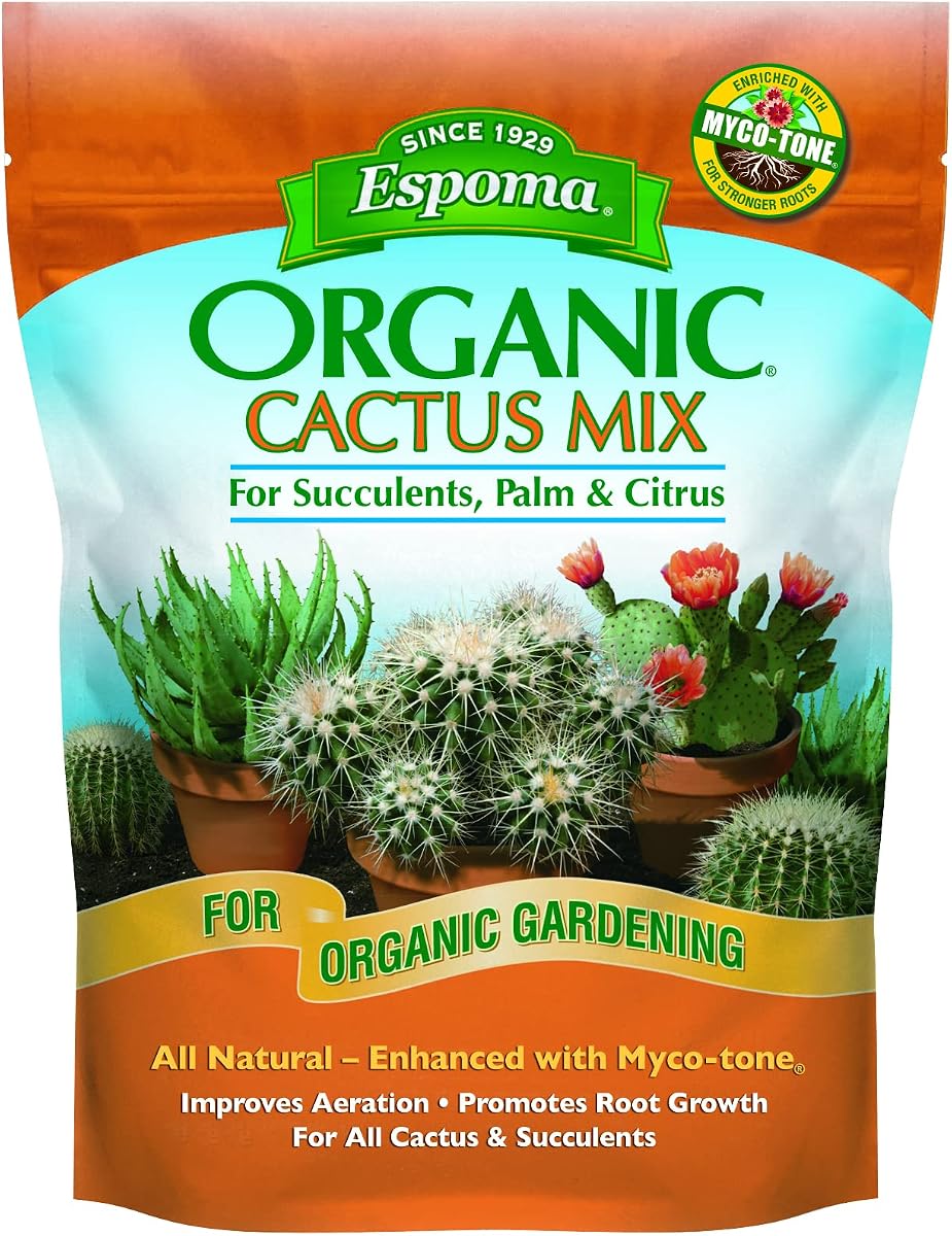 Organic Cactus Potting Soil Mix, Natural & Organic Soil for Cactus, Succulent, Palm, and Citrus Grown in containers Both Indoors and Outdoors, 4 qt, Pack of 1