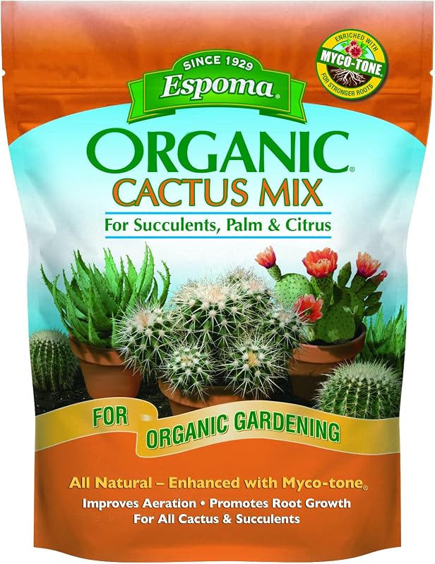 Organic Cactus Potting Soil Mix, Natural & Organic Soil for Cactus, Succulent, Palm, and Citrus Grown in containers Both Indoors and Outdoors, 4 qt, Pack of 1