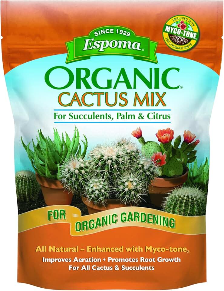 Espoma Organic Cactus Potting Soil Mix, Natural & Organic Soil for Cactus, Succulent, Palm, and Citrus Grown in containers Both Indoors and Outdoors, 4 qt, Pack of 1
