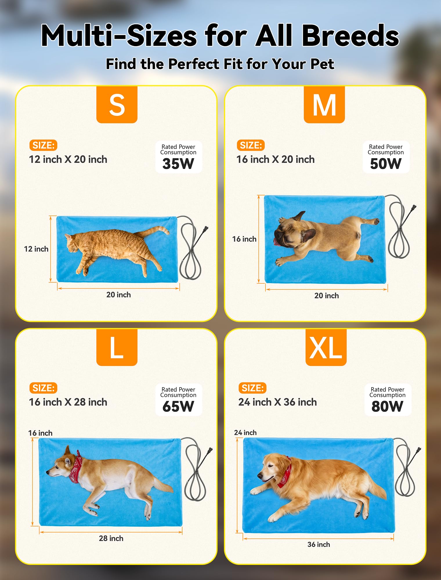 Outdoor-Heizkissen für Hunde und Katzen, mehrere Größen, wasserdicht, beheizt, für draußen, Haustier-Heizmatte, Decke mit kaufester Kordel für Senioren, Hunde, Katzen, Haus, Welpenkiste, Blau, 61 x