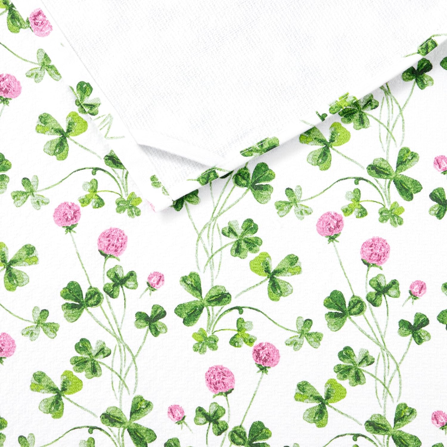 Martha Stewart Clover Meadow Kitchen Towel Set 3-Pack, Absorbent 100% Cotton, St. Patrick's Day, White/Green, 13"x17.5" - Image 3