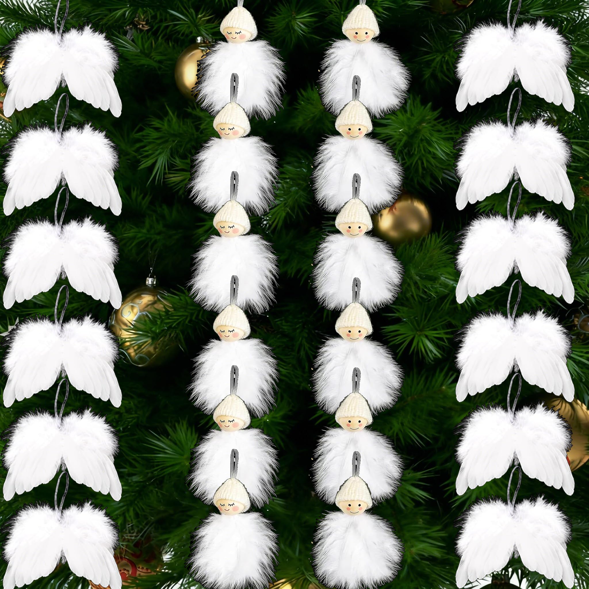 12 Pezzi Addobbi Albero Di Natale Bianca Piuma, Ciondoli Piume Bianche