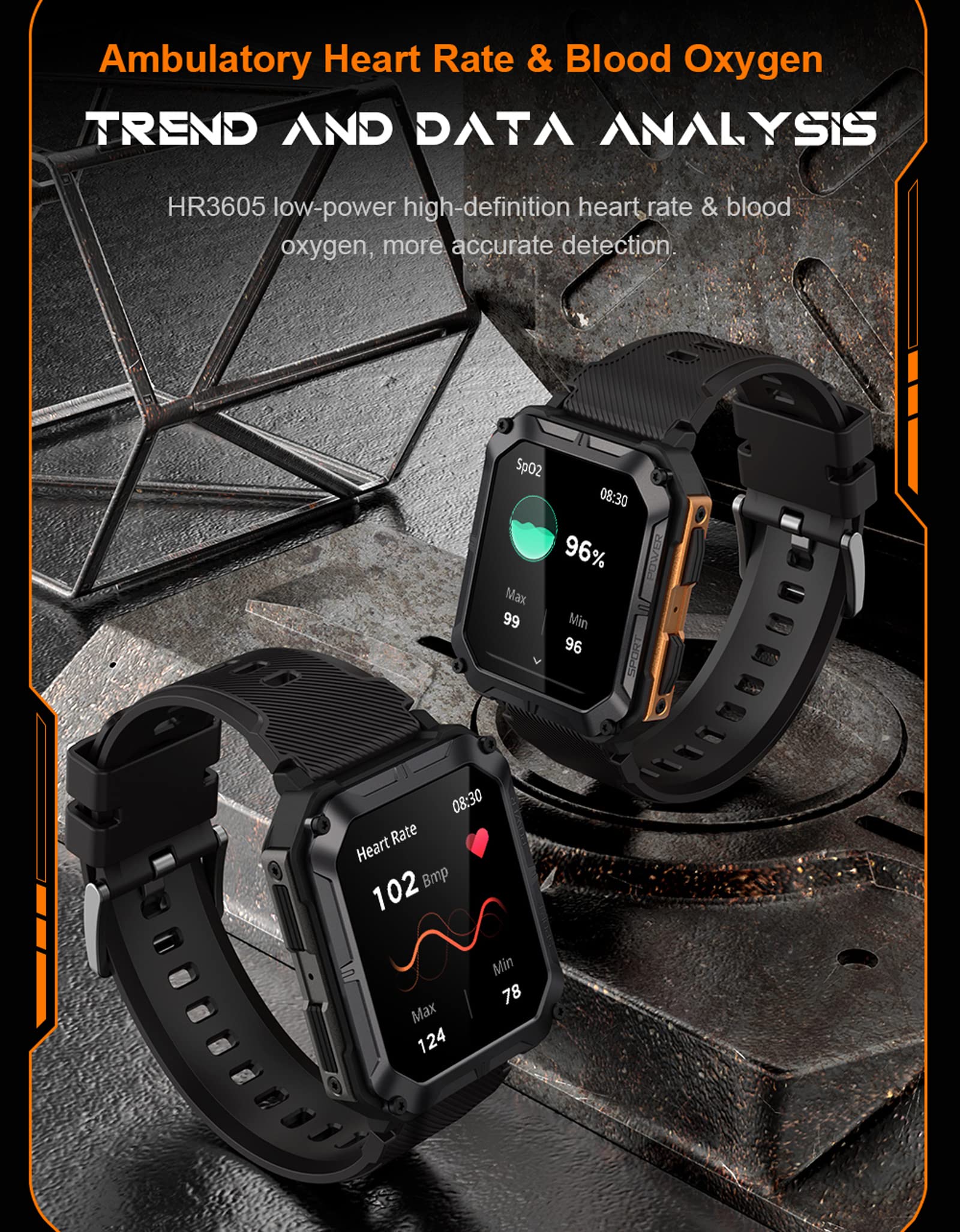 Smart Watch for Android Phones iOS compatible with Blood Pressure Monitor Blood Oxygen sensor hr Bluetooth Call 1.83HD display Step Counter Sleep Monitor SNS/SMS Message Reminder Waterproof Watch - Image 4