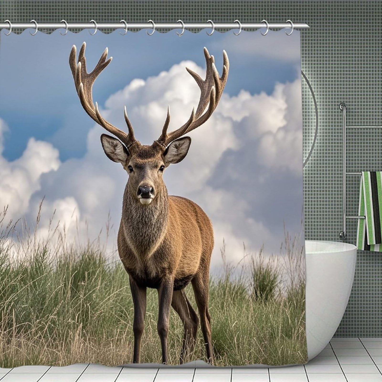 FekiLoot Elk Shower Curtain Minimalist Thick Bathroom Curtain Washable Modern Bathroom Shower Curtain Heavy Duty Waterproof Cloth Bath Curtain with Hooks 70.8"x70.8"