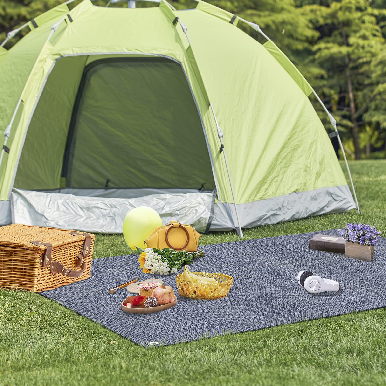 Laneetal Alfombra de Tienda de Campaña de HDPE 280 g/m2, Lona Impermeable para Acampada, Alfombras para Caravana, con 18 Clavos y Bolsillo de Transporte, Manta para Exteriores, Azul, 3x5 m