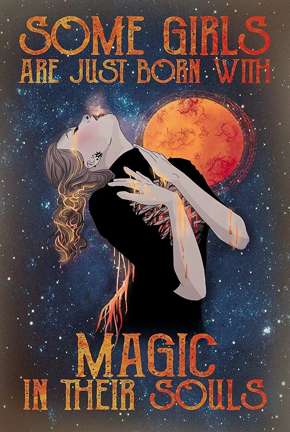 Tin Sign Starry Sky Witch Nostalgic Tin Signs Funny Poster Art Wall Decor for Pub Bar Vintage Wall Stickers 12x16 Inch